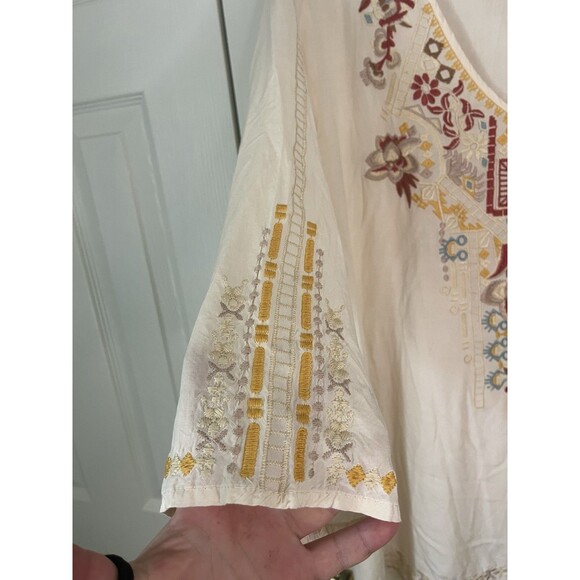 Solitaire Beige Embroidered Floral Top Bohemian Summer Women Medium - Picture 3 of 7